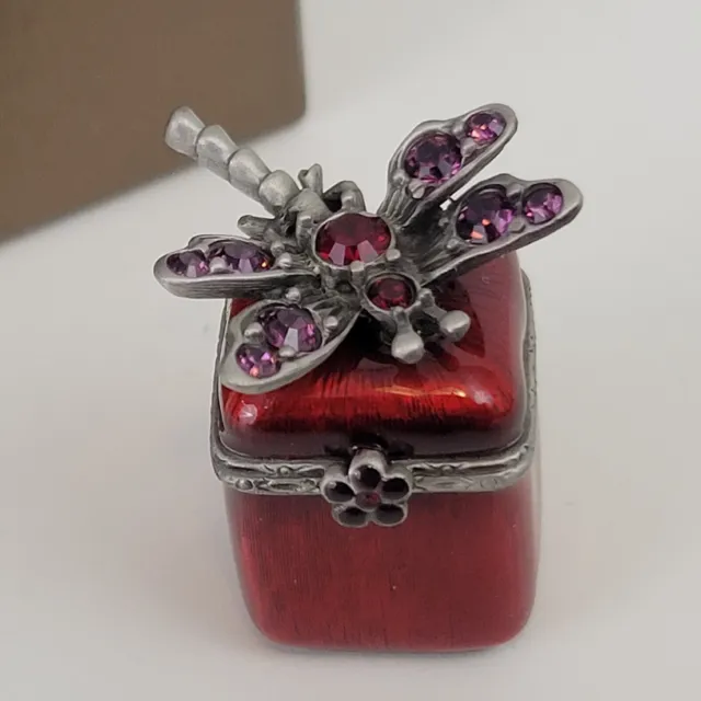 Jay Strongwater Swarovski Crystal Dragonfly Enameled Trinket Box, Red, Pill Mini