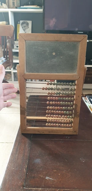 Tableau D'écolier Pliant Vintage Avec Boulier – Ancien, Tube Métal Orange – Référence #A284
