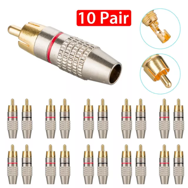 20pcs (10 Pair ) RCA Male Plug Solder Gold Audio Video Adapter Connector