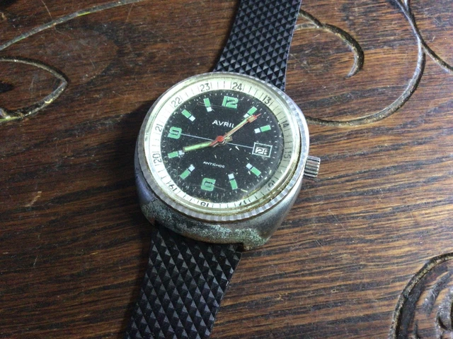 Montre Plongée Duke Automatique Pour Homme - Style Vintage - Cadran Argenté, Bracelet Noir - Occasion