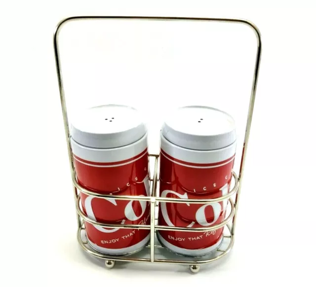 Coca Cola Tin Metal Salt Pepper Caddy Set