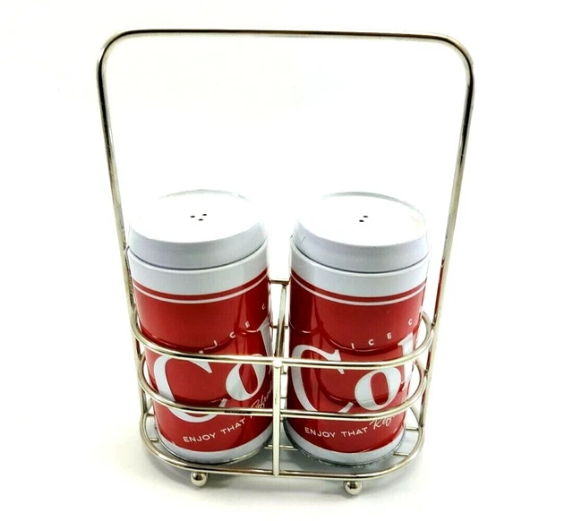 Coca Cola Tin Metal Salt Pepper Caddy Set