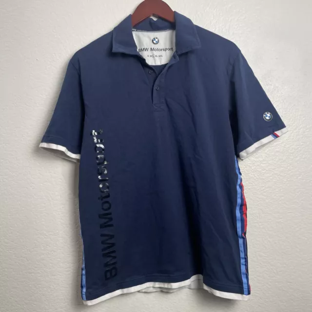 BMW Motorsport Polo Navy Short Sleeve Shirt Mens Size Large