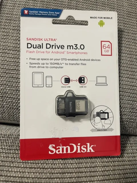 SanDisk  Ultra Dual Drive 64GB M3.0 OTG Micro 3.0 Memory Stick- UK