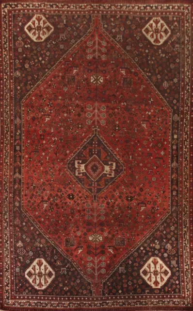 Red/ Ivory Semi-antique 7x11 ft. Abadeh Geometric Traditional Rug Handmade Wool