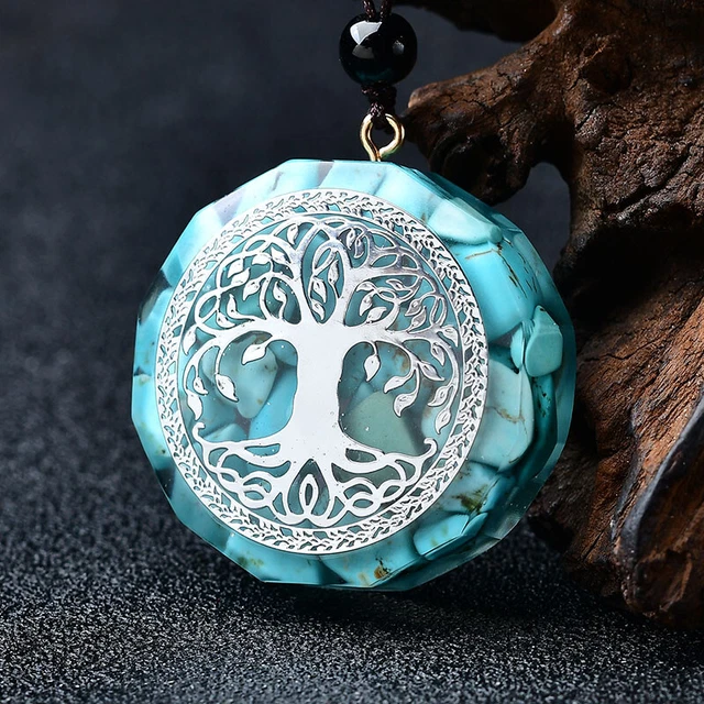 Orgonite Pendant Necklace Tree of Life Chakra Crystal Healing Blue Howlite