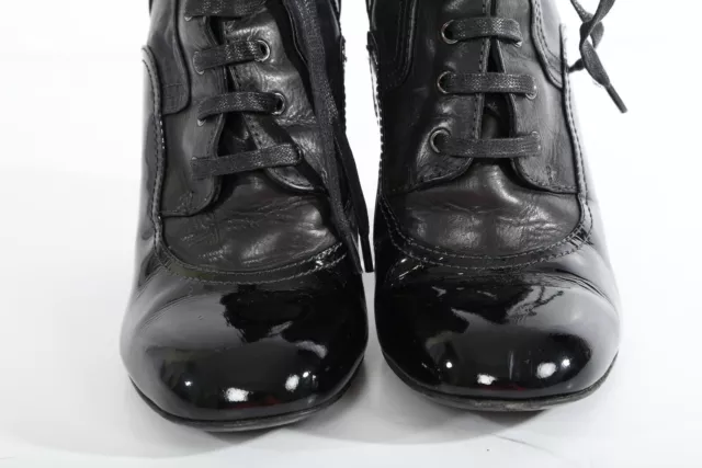 LAURENCE DACADE Black Patent Leather Lace up High Heel Ankle Boots Booties 36.5 3