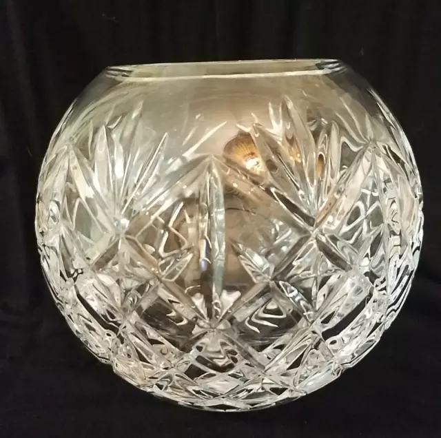 Vintage Hand Clear Cut Crystal Glass 5" Rose Bowl Vase