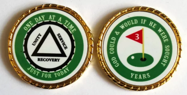 Alcoholics Anonymous 3 Year Rope Edge Golf Sobriety Coin Chip 1 3/4"