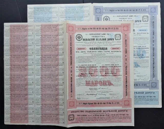 Russia - Podolischen Railroad - 1911 - 4,5% bond  2x