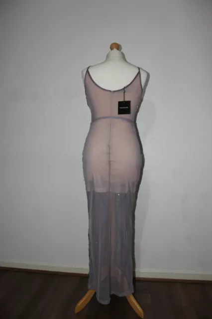 Robe de soirée femme maxi lilas gris paillettes mariage bal fête maille taille 6 2