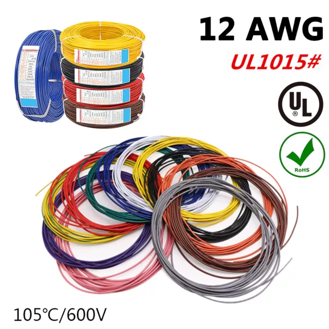 12 AWG UL1015 PVC Hookup Lead Wire Electrical Cable Stranded Tinned Copper Color