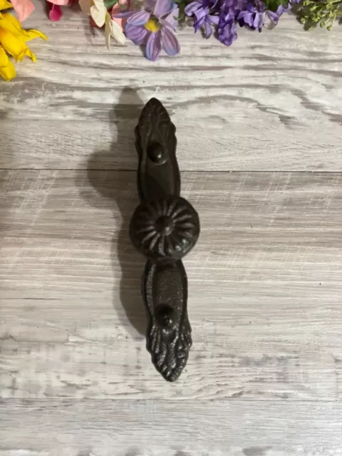 LARGE Heavy Duty Cast Iron Flower Design Antique  Door Drawer Pull Handle 6 1/2”