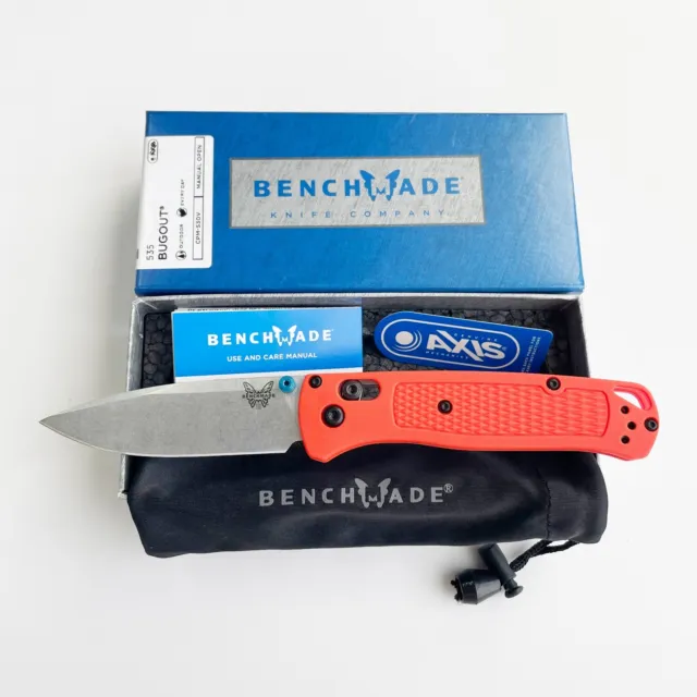 Benchmade Bugout AXIS Lock Folding Knife Orange Grivory (3.24" Satin) 535