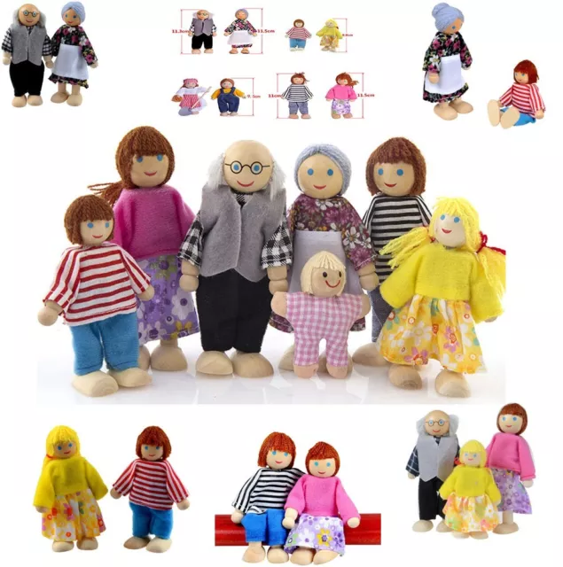 Set Wooden Furniture Dolls House Family Miniature 7 People Doll Toy Decoratio AO