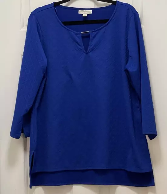 Dana Buchman Women's Key Hole Long Sleeve Blue Top.  Size XL