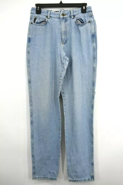 DKNY Womens Light Denim Jeans Button Front Zip Fly Cotton Straight Leg Size 10