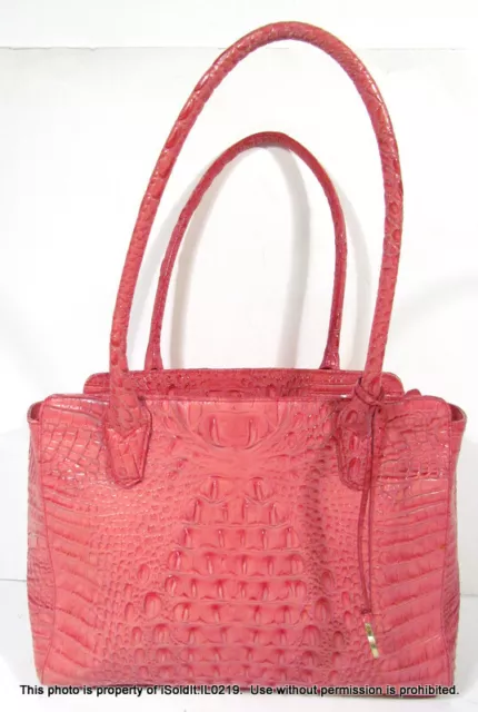 BRAHMIN HANDBAG Pink Croc Leather LARGE w/ Double Handles Shoulder Bag