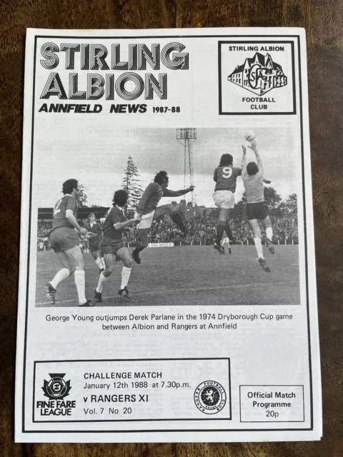 Stirling Albion v Rangers Challenge Match Scottish Football Programme 1987/88