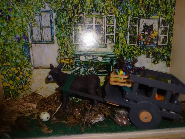 Room Box Puppenstübchen Maus fährt mit Karren und Esel