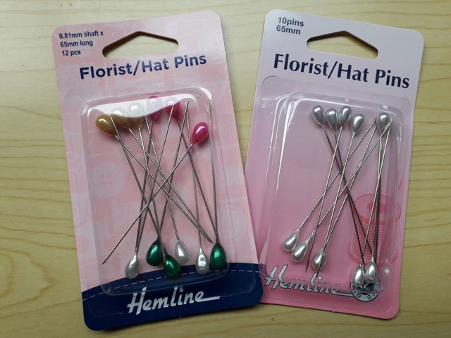 NUEVO CON ETIQUETAS Hemline - Alfileres de florista Sombrero Alfileres - Longitud 65 mm o 90 mm - 2 piezas 10 piezas o 12 piezas paquete
