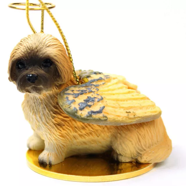 Lhasa Apso Ornament Angel Figurine Hand Painted Brown Sport Cut