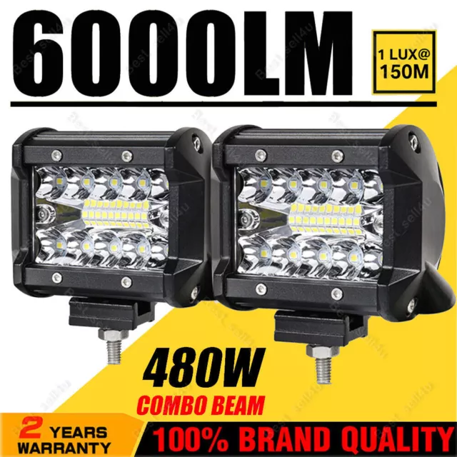 2x 4inch 200W CREE LED Work Lights Spot Flood Light Bar Reverse 4WD 12V 24V OZ