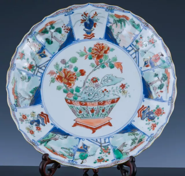 Fine & Rare Chinese Famille Verte Enamel Floral Landscape Dinner Plate Kangxi
