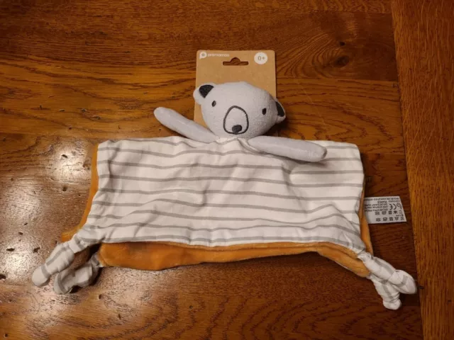 Doudou plat ours rayé gris blanc jaune orange Orchestra ÉTAT NEUF PAS SERVI