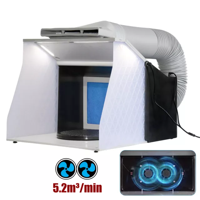 Portable LED Airbrush Paint Booth Spray Booth Dual Exhaust Fans Turntable Filter