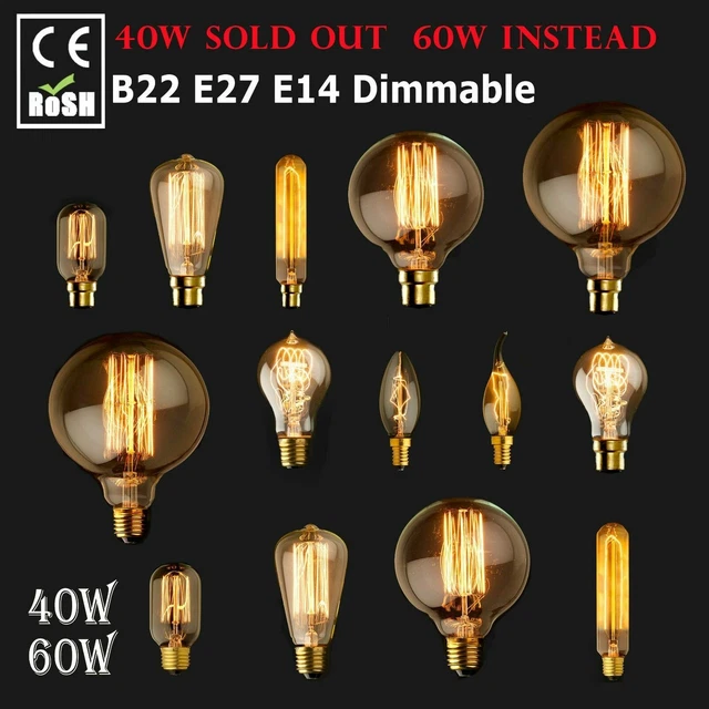 E14 E27 B22 40W 60W Vintage Retro Edison Antique Filament 240V Lamp Light Bulb