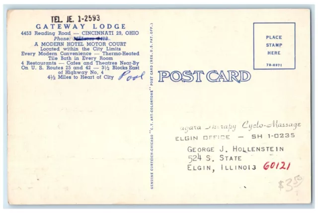 c1940 Gateway Lodge Reading Road Hotel Courts Cincinnati Ohio Vintage Postcard 2