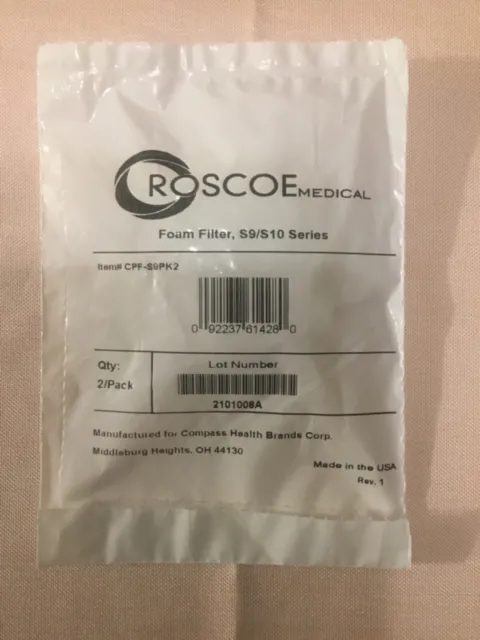 ROSCOE 2 PK Cpap Filters S9/S10 Foam Filters Disposable CPF-S9PK2 New