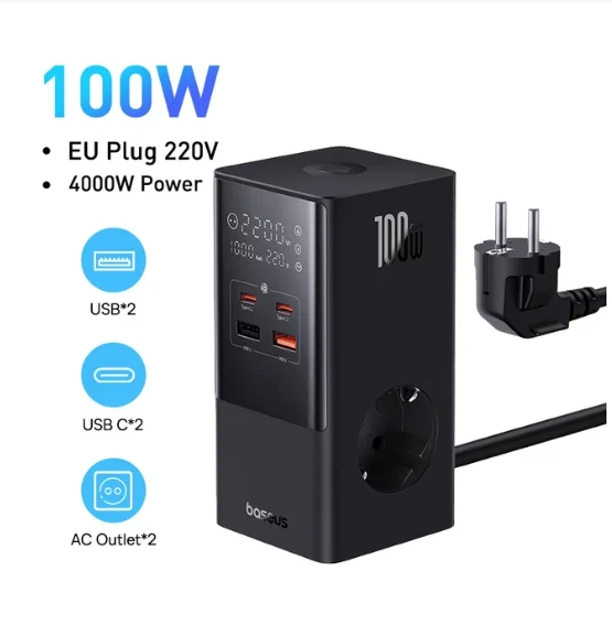 Baseus 100W Fast USB Charger 6 in 1 Power Strip Desktop Charging Station