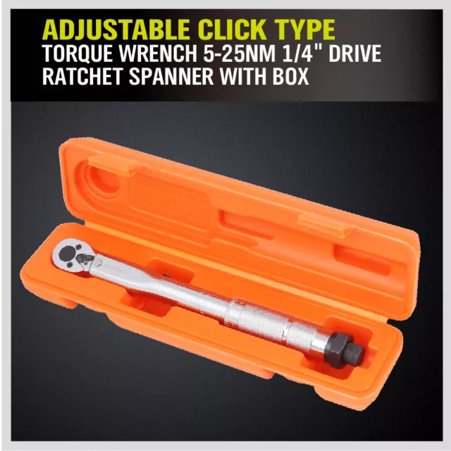 1/4" Drive Click Type Torque Wrench Ratcheting Snap Socket Reversible With Case