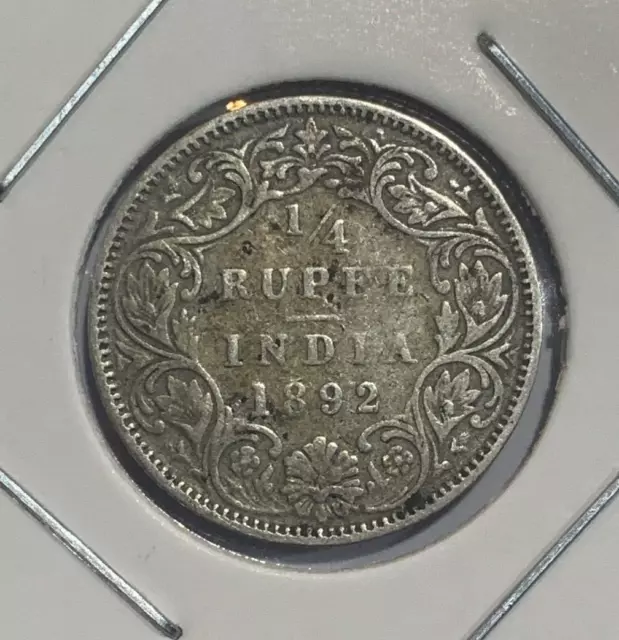 1892 British India ¼ Rupee - Victoria 0.917 Silver Coin