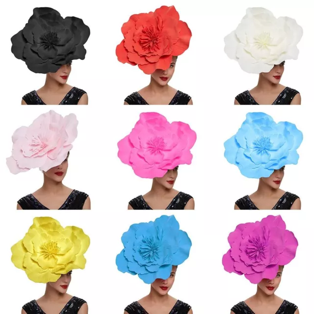 Women Bridal Feathers Bow Hat Headdress Makeup Prom Large Flower Hair Band