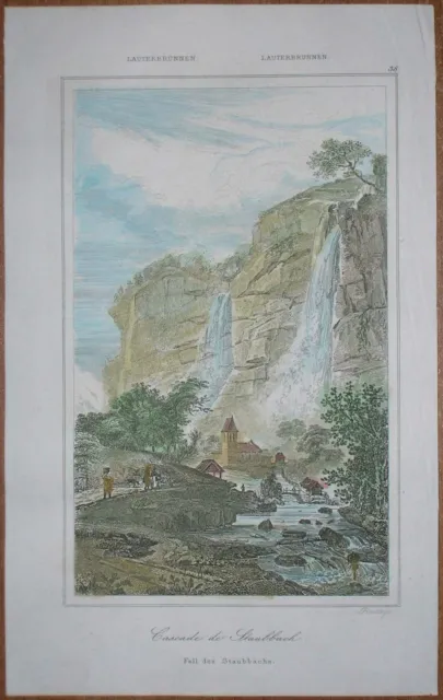 1838 print STAUBBACH FALLS, LAUTERBRUNNEN, SWITZERLAND (#38)