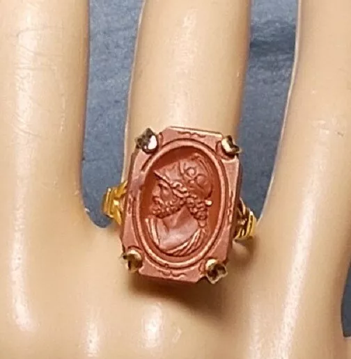1 Copper Roman Centurion Cameo RING Ornate Helmet, Full Beard, Curly Hair UNISEX