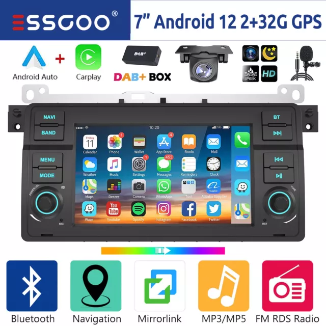 DAB+ 32G Android 12 Autoradio Carplay GPS Nav RDS Für BMW 3er E46 318 320 325 M3