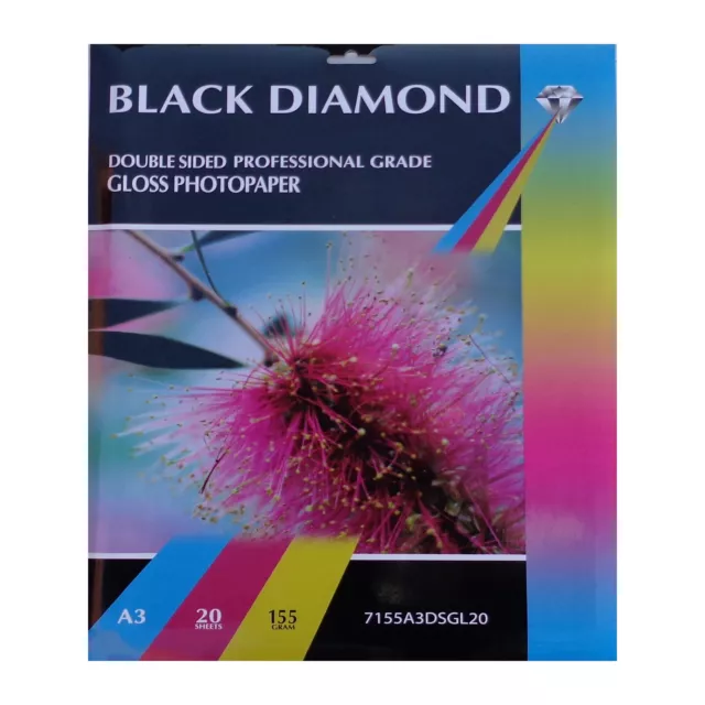 20 Hojas A3 155gsm Black Diamond Doble Cara Brillo Papel Fotográfico