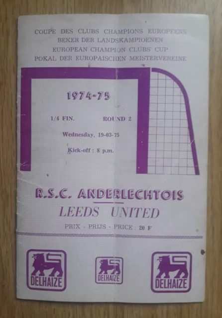 Anderlecht v Leeds utd Programme European Cup semi-final 1975 England Belgium