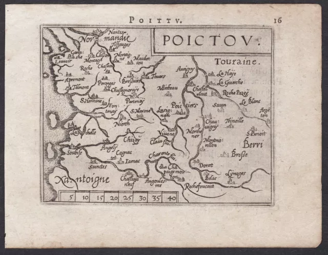 Poitou Poitiers France Ortelius Carte Map Carte Engraving Gravure 1593