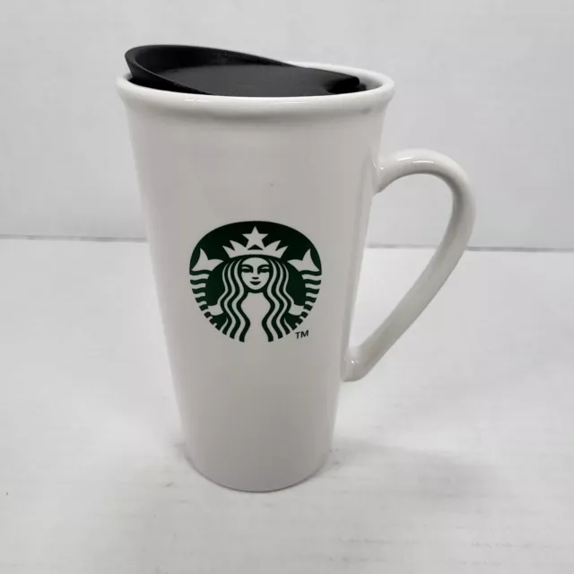Starbucks White Mermaid Siren 16oz. Ceramic Travel Coffee Mug 2012 handle lid