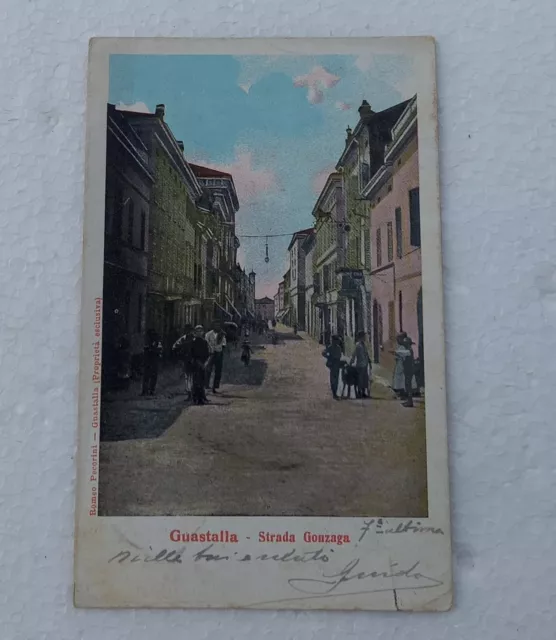 Cartolina 1905 Guastalla Strada Gonzaga viaggiata Animata a colori Reggio Emilia