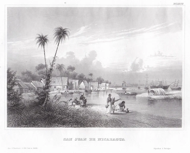 San Juan Del Sur Nicaragua View Aspecto Grabado de Acero Grabado 1850
