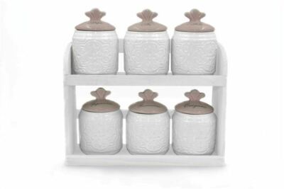 Letway Utensili da Cucina Scatola di spezie innovativa Set di Tre Pezzi Copertura di bambù Set di vasi per spezie in Ceramica Gratuito da Abbinare Beneficial 