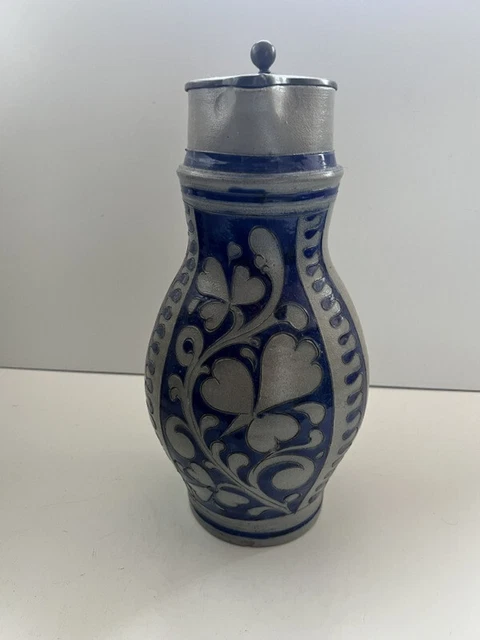 Pichet En Terre Cuite 1.5 L - Style Gallo, Émaillé Crème & Bleu - Pour Eau, Vin - Lavable Lave-Vaisselle - 11