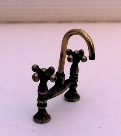 Antique Brass Mixer Tap, Dolls House Miniatures, D.I.Y Fixtures & Fittings 2