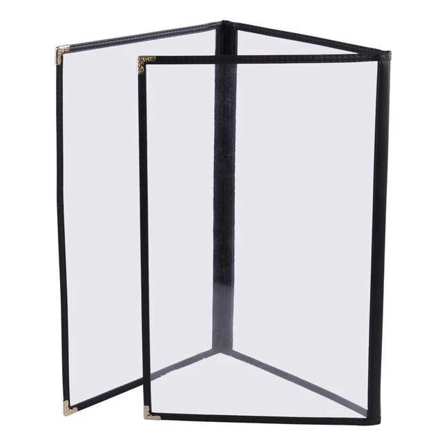 WeChef Restaurant Menu Cover 8.5X14 6 View Triple Fold Double Stitch Trim Black